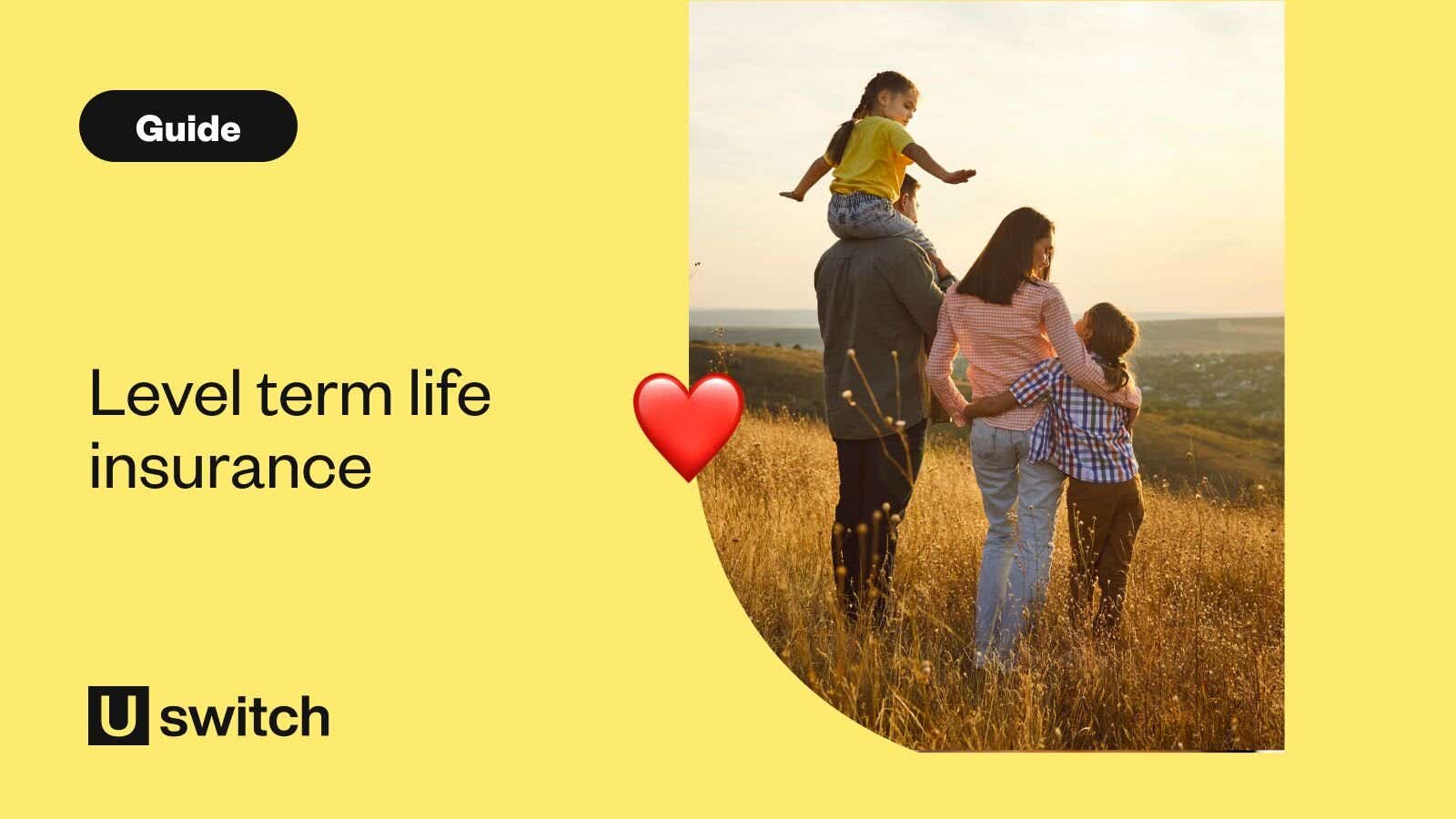 Family of four enjoying a sunset walk through a golden field