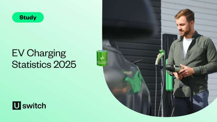 Feature image showing someone charging an EV at a public charge point alongside the title 'EV Charging Statistics 2025'.