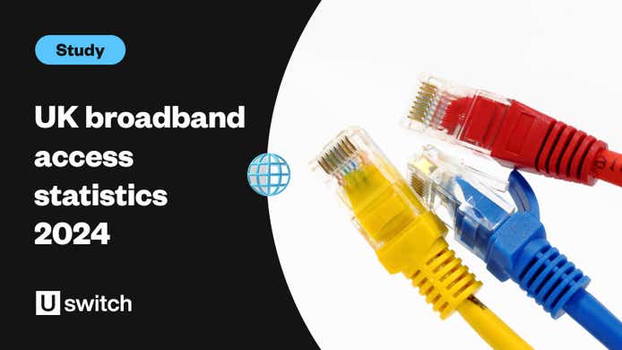 Feature image containing a modem alongside the title UK broadband access statistics 2024.
