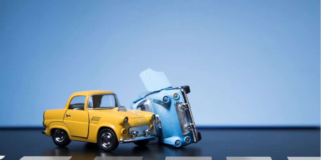 Two toy cars involved in a car accident