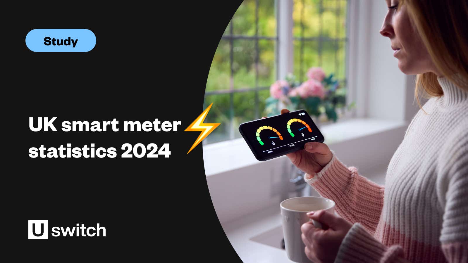 Banner graphic with the title "UK smart meter statistics 2024" and a picture of a smart meter