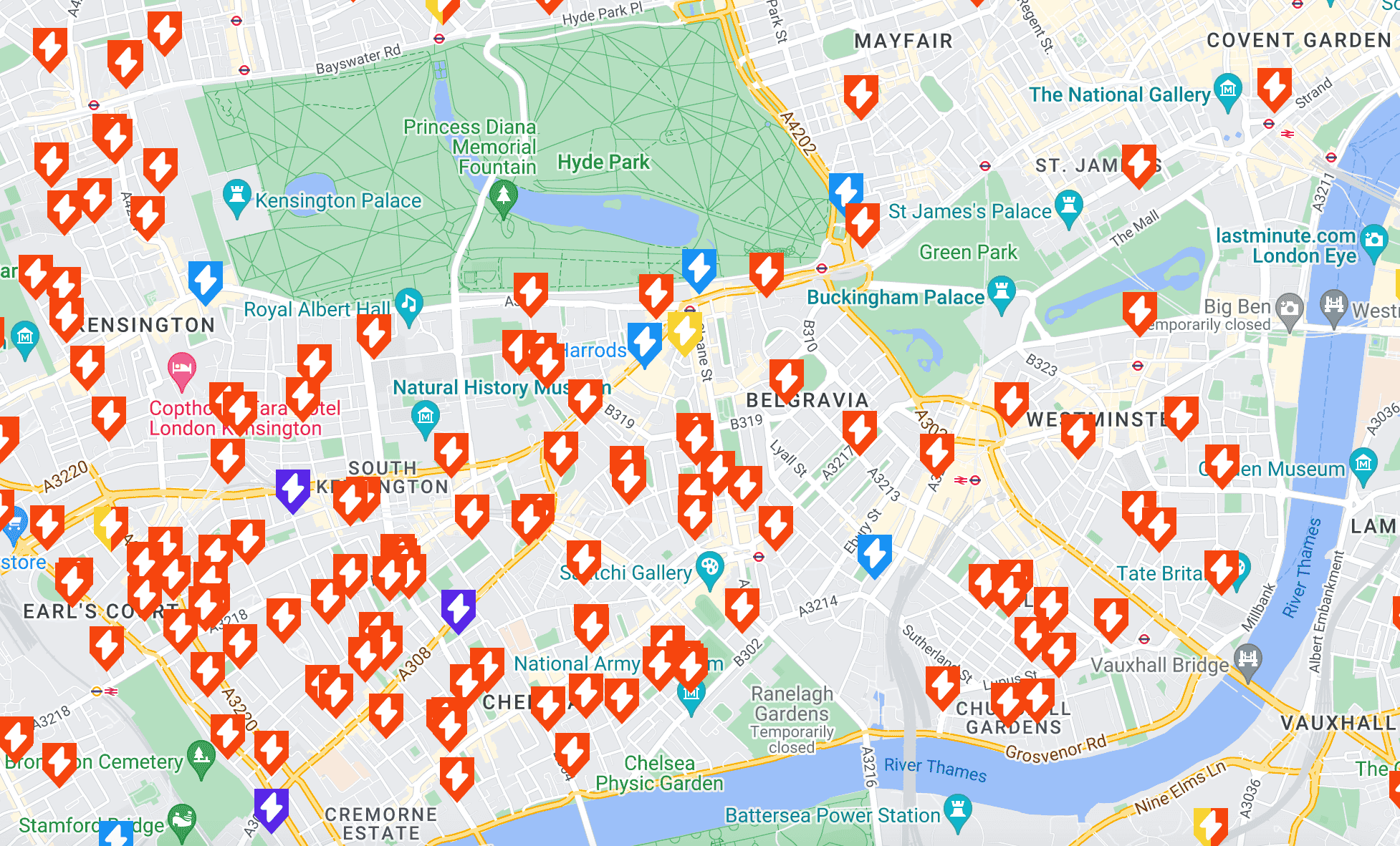 EV public charging point map 