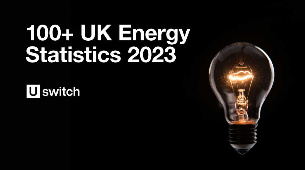 Feature image showing an image of a lightbulb alongside the title '100+ UK Energy Statistics 2023