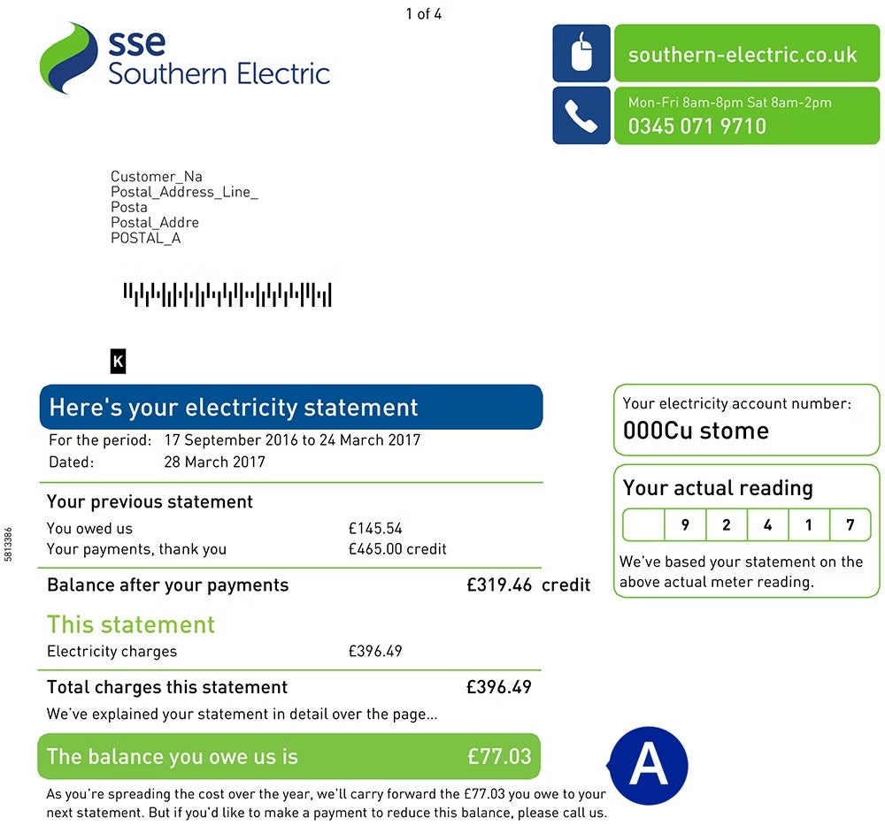 SSE energy bill explained SSE example bill