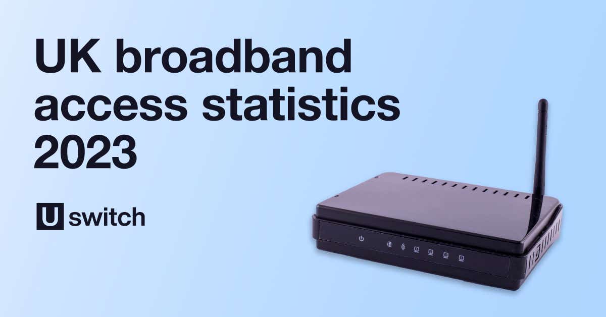 Feature image containing a modem alongside the title UK broadband access statistics 2023.
