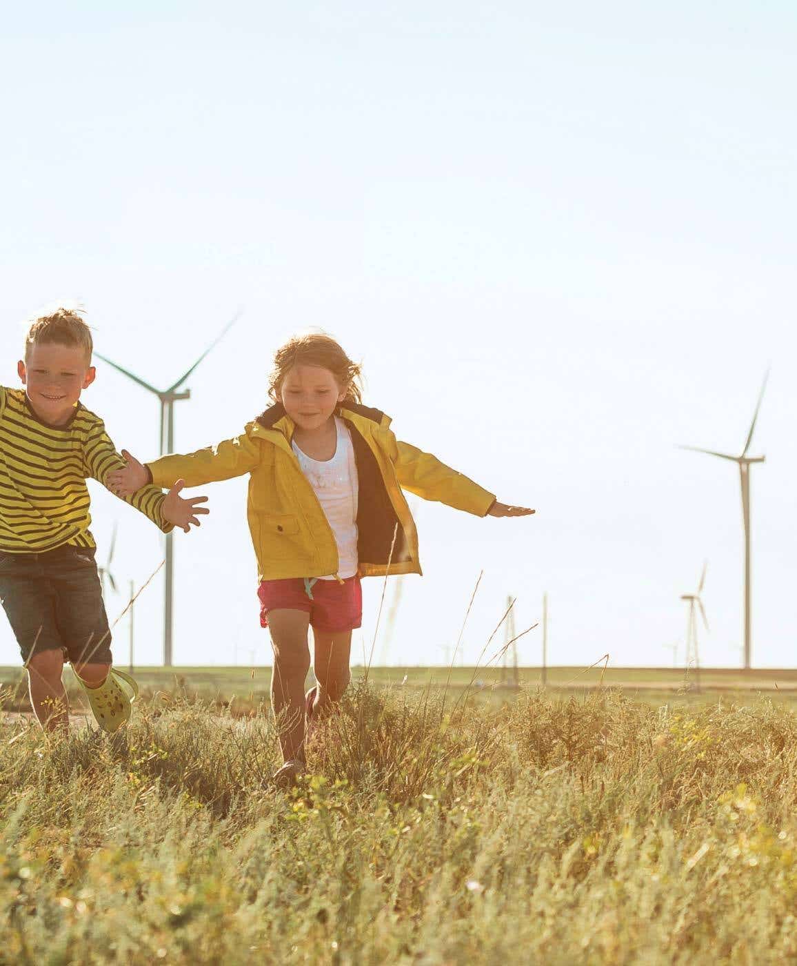 Children with wind farm