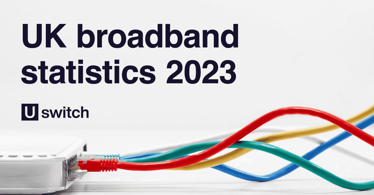 A banner image with text reading "UK broadband statistics 2023", the Uswitch logo, with a router and cable in the foreground.