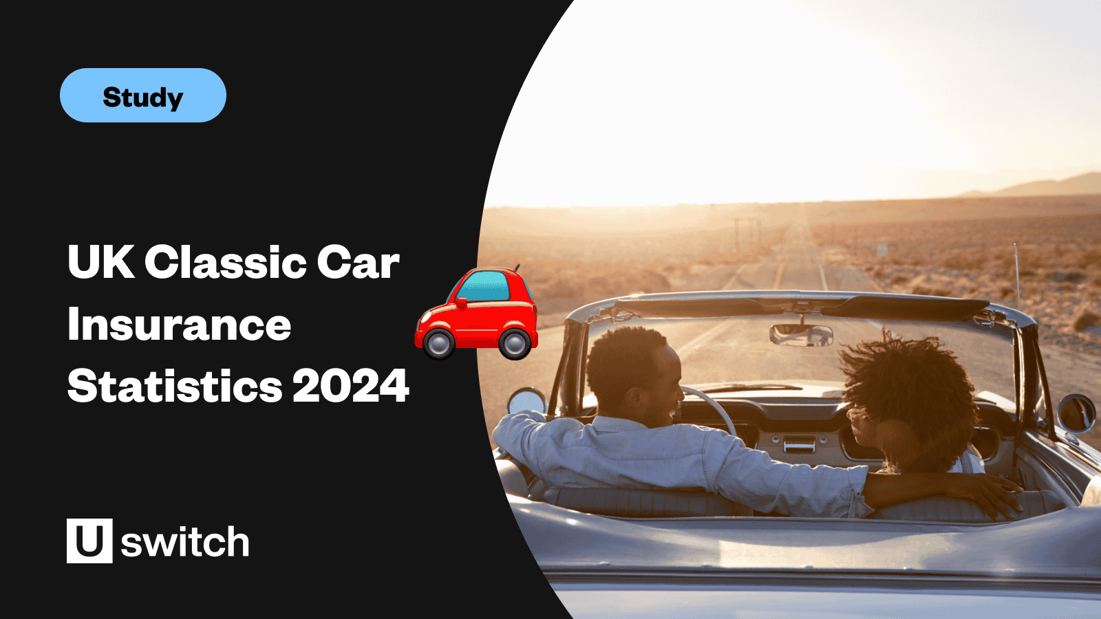 Feature image with the title 100 UK classic car insurance statistics for 2024 and a picture of a classic car