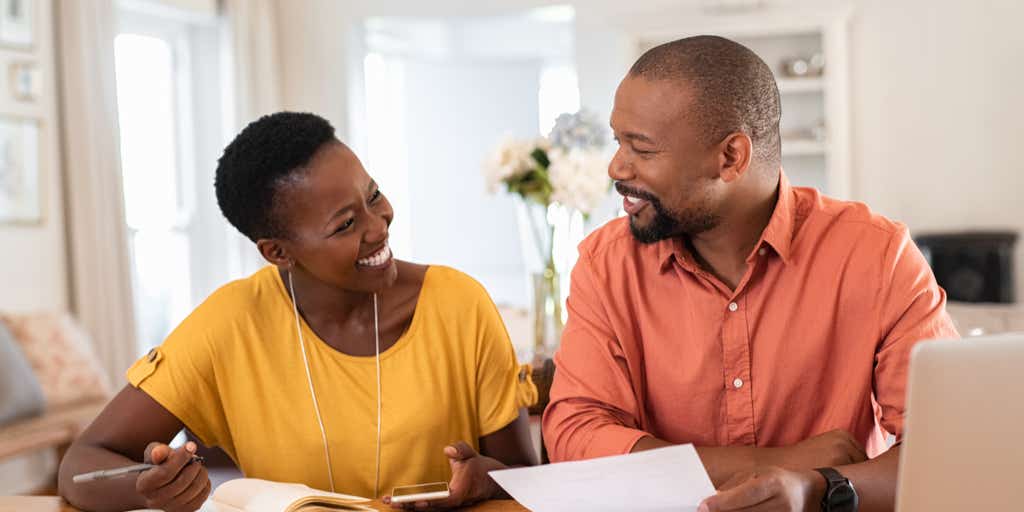 Black couple managing finances