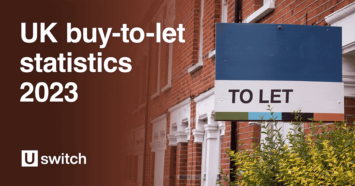 Title 'Buy-to-let statistics 2022' with houses in the background and a to let sign in front of the house.