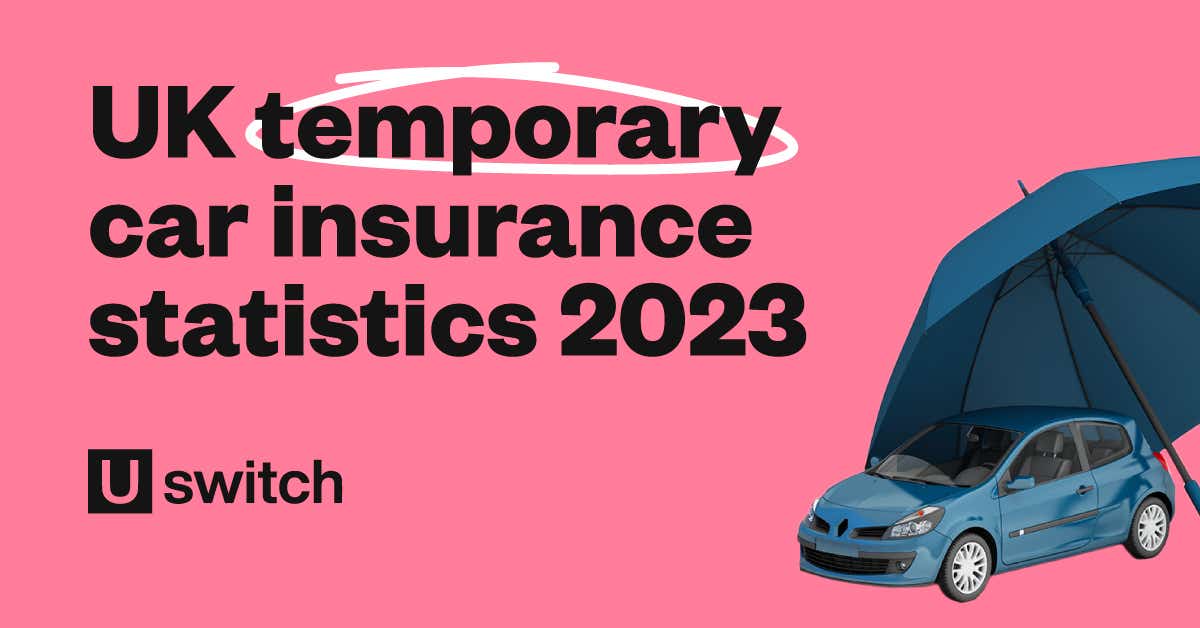 banner image showing a red vehicle, side on. Text above reads "UK temporary car insurance statistics 2023", and below is the Uswitch logo.
