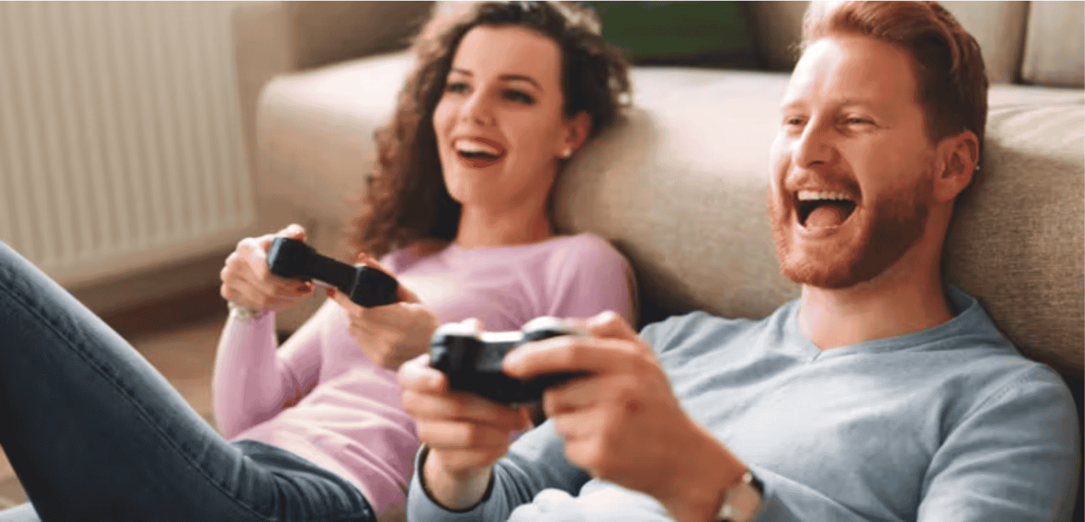 couple playing video games on Wi-Fi