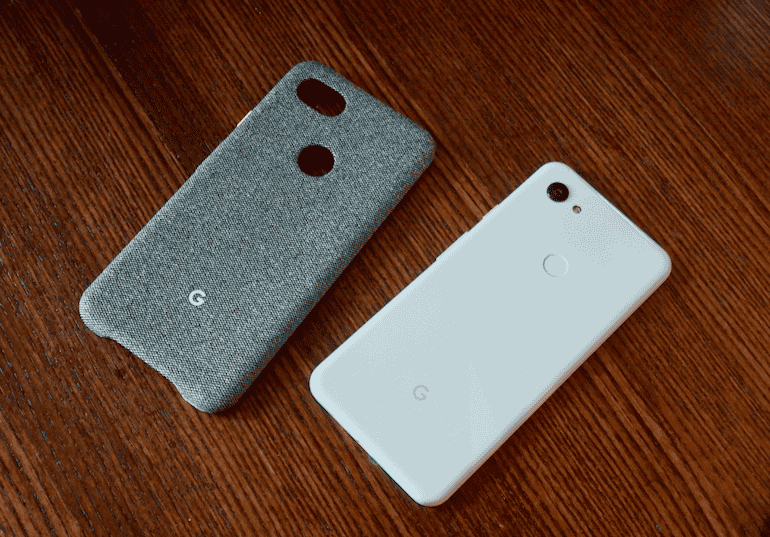 Google Pixel 3a white next to case