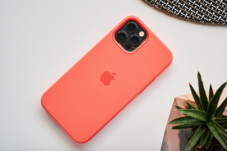iPhone 12 Pro in orange case