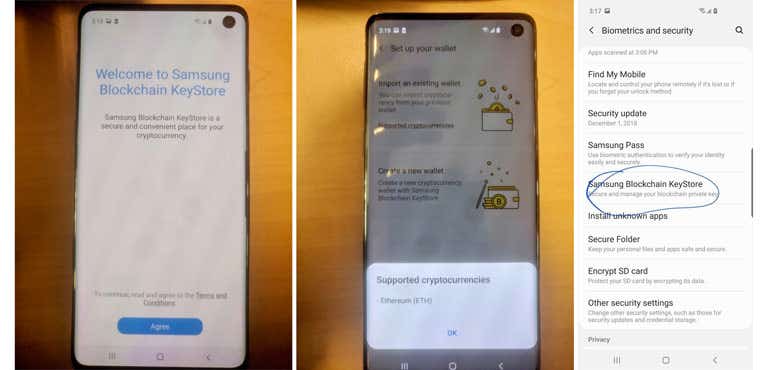 Samsung Galaxy S10 leak Blockchain Keystore
