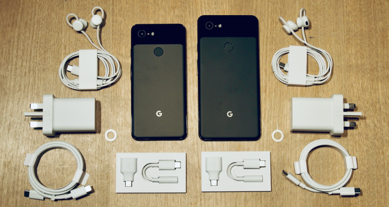Pixel 3 and 3XL unboxed with wires