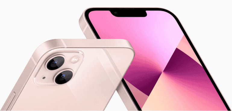 iPhone 13 pink hero image front and back