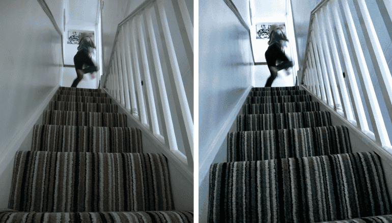 Stairs side-by-side comparison lighting