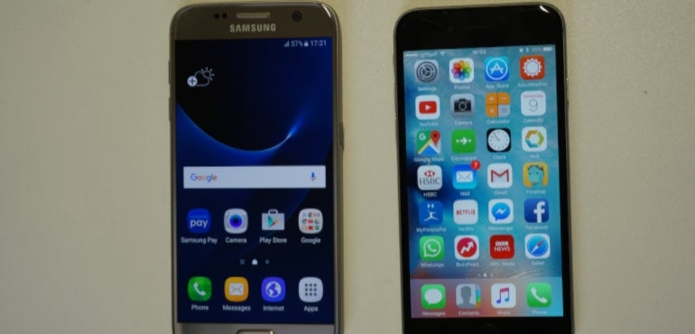 Samsung Galaxy S7 vs iPhone 6S head to head front