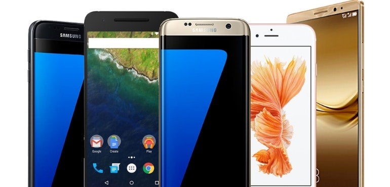 showcasing different type of smartphones that can used with a contract