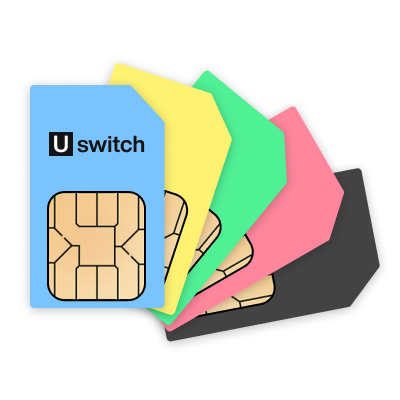 Thumbnail, graphic - SIM cards from different networks. Uswitch compares deals from Lebara Mobile, O2, iD Mobile, Three, Vodafone and others.
