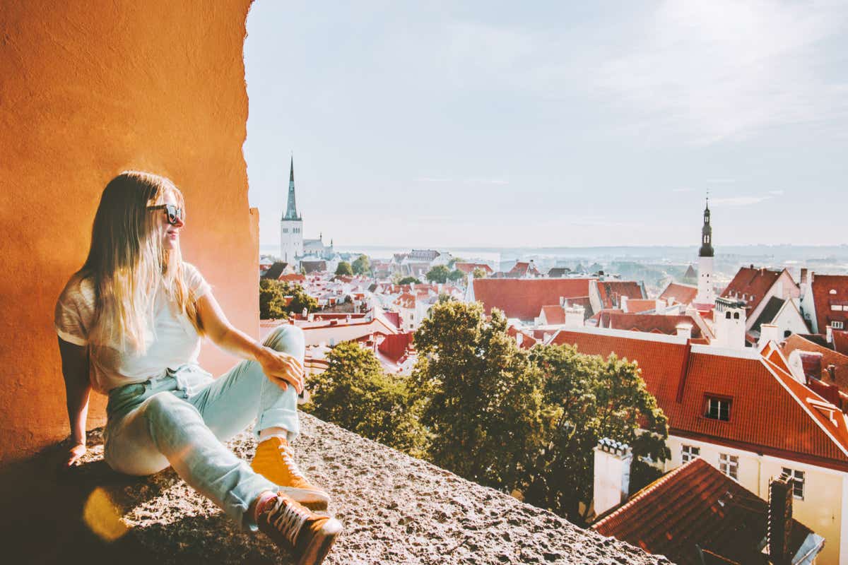 Woman sightseeing on holiday in Tallinn, Estonia