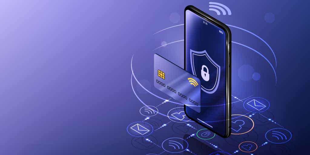 image of mobile phone with security animation and credit card