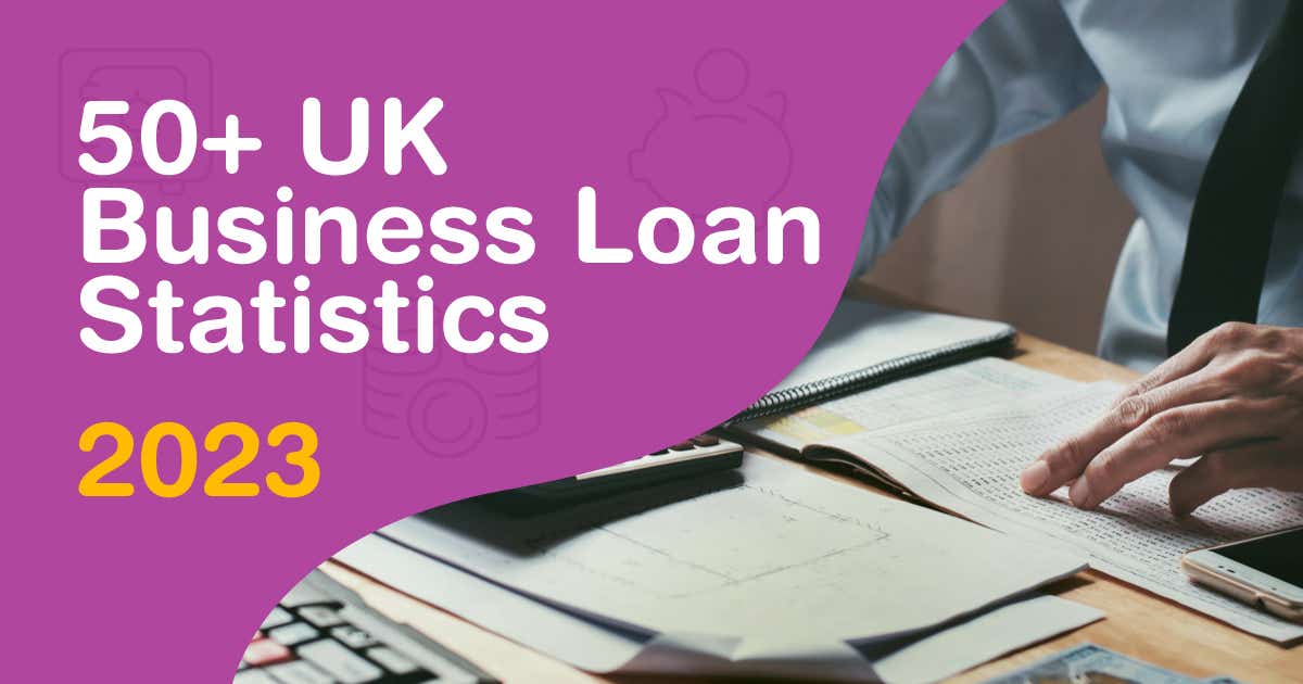 A feature image showing someone managing paperwork alongside the title '50+ Business Loan Statistics 2023'