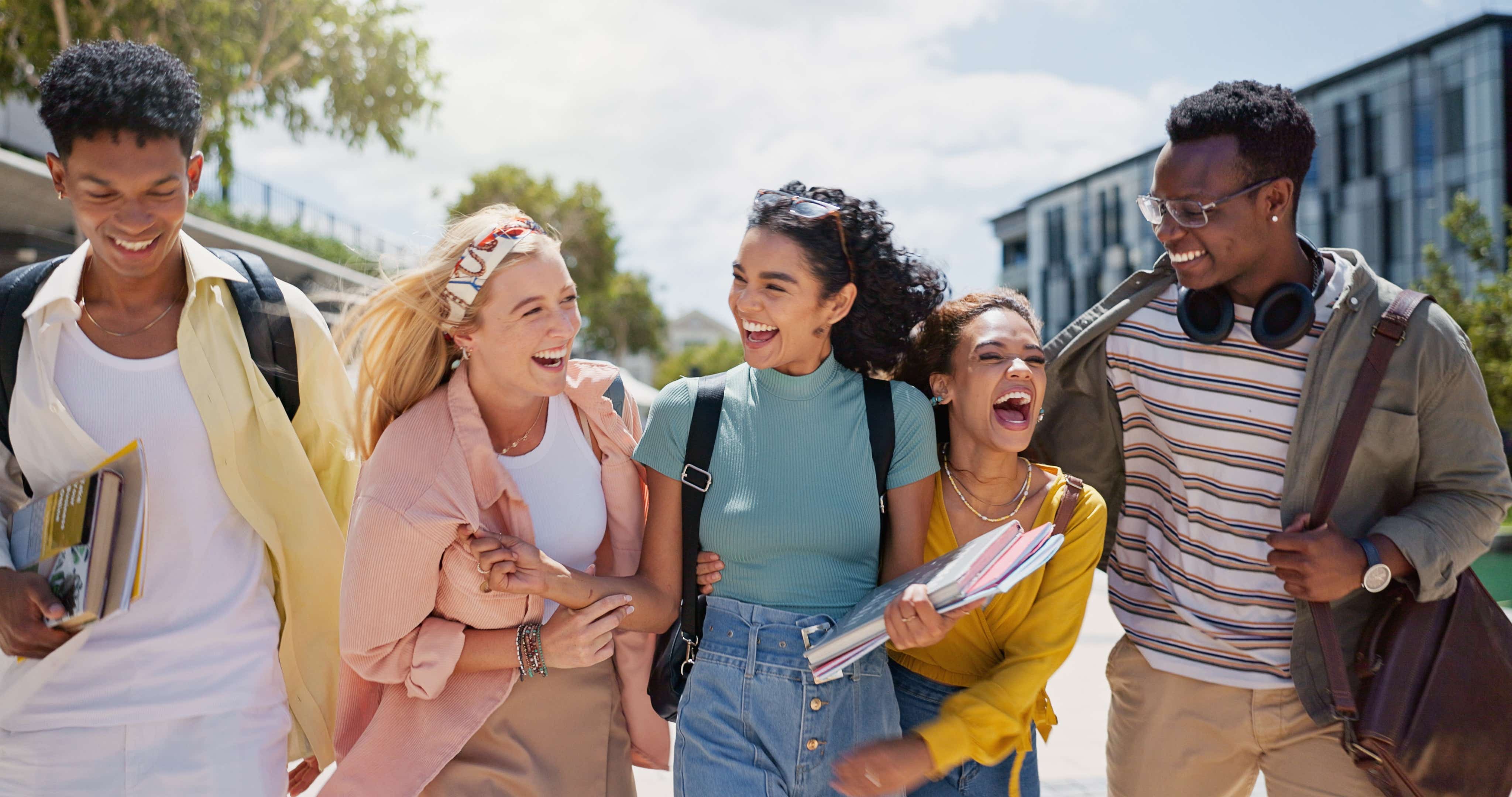 Group of students laughing and having fun 