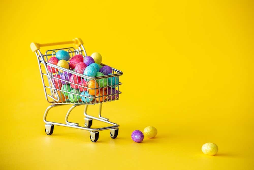 Shopping trolley full of Easter eggs