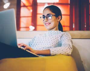 Woman using a laop