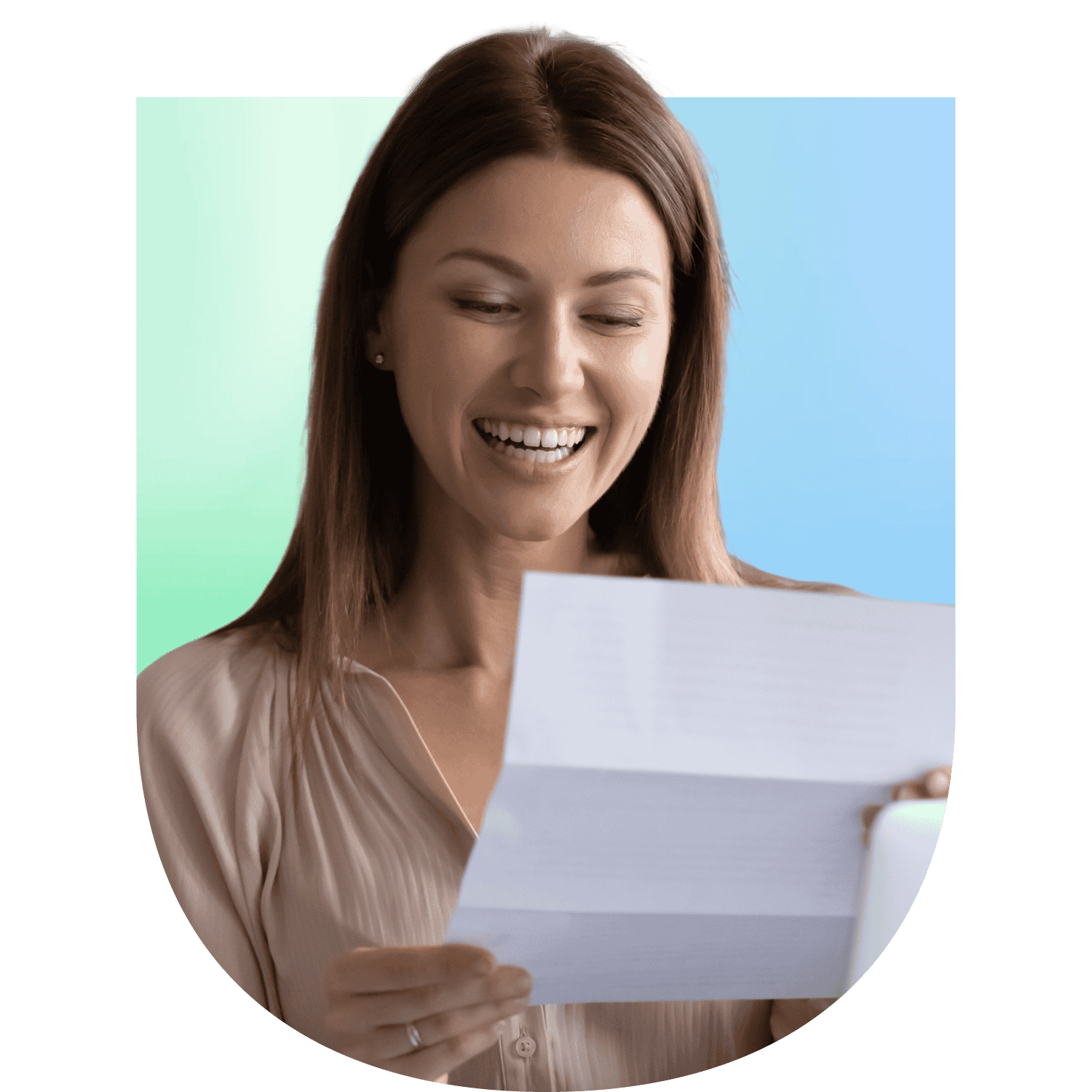 Women smiling and looking at a letter