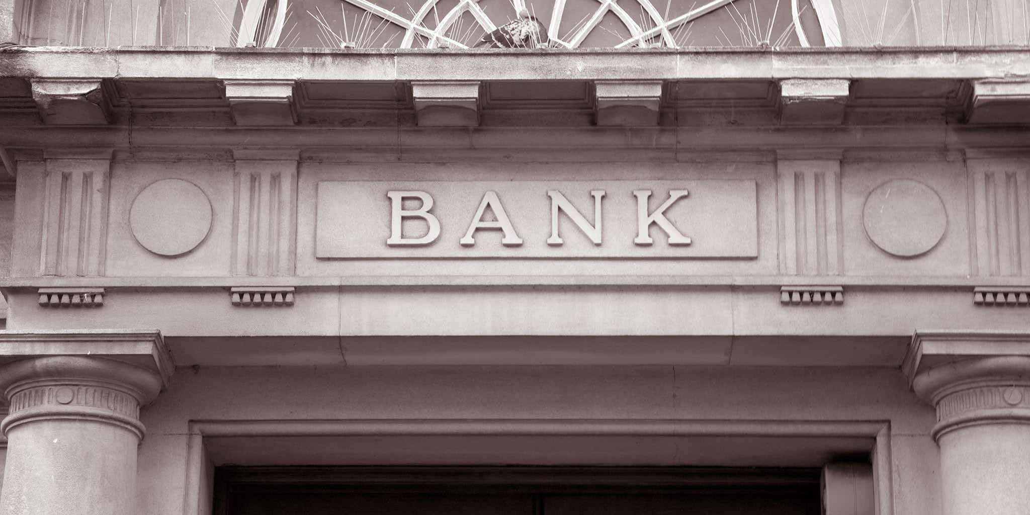Bank sign over entrance door
