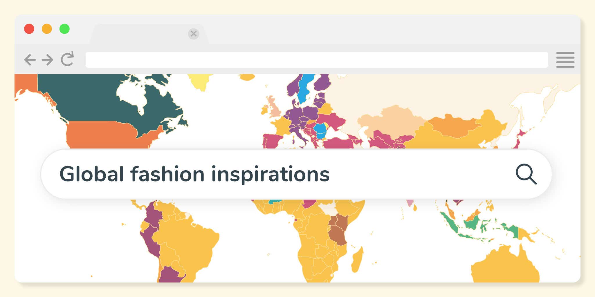 Feature image with map if the world as a website with an overlay that says global fashion inspirations