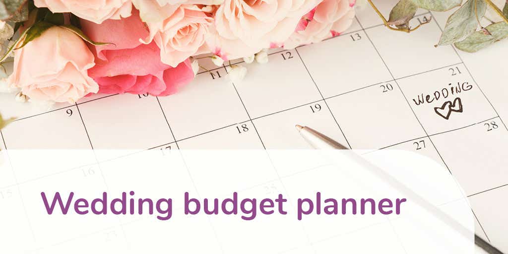 Graphic with a calendar, flowers with title 'wedding budget planner'