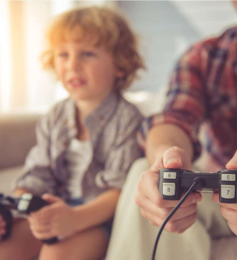 Young boy playing video games