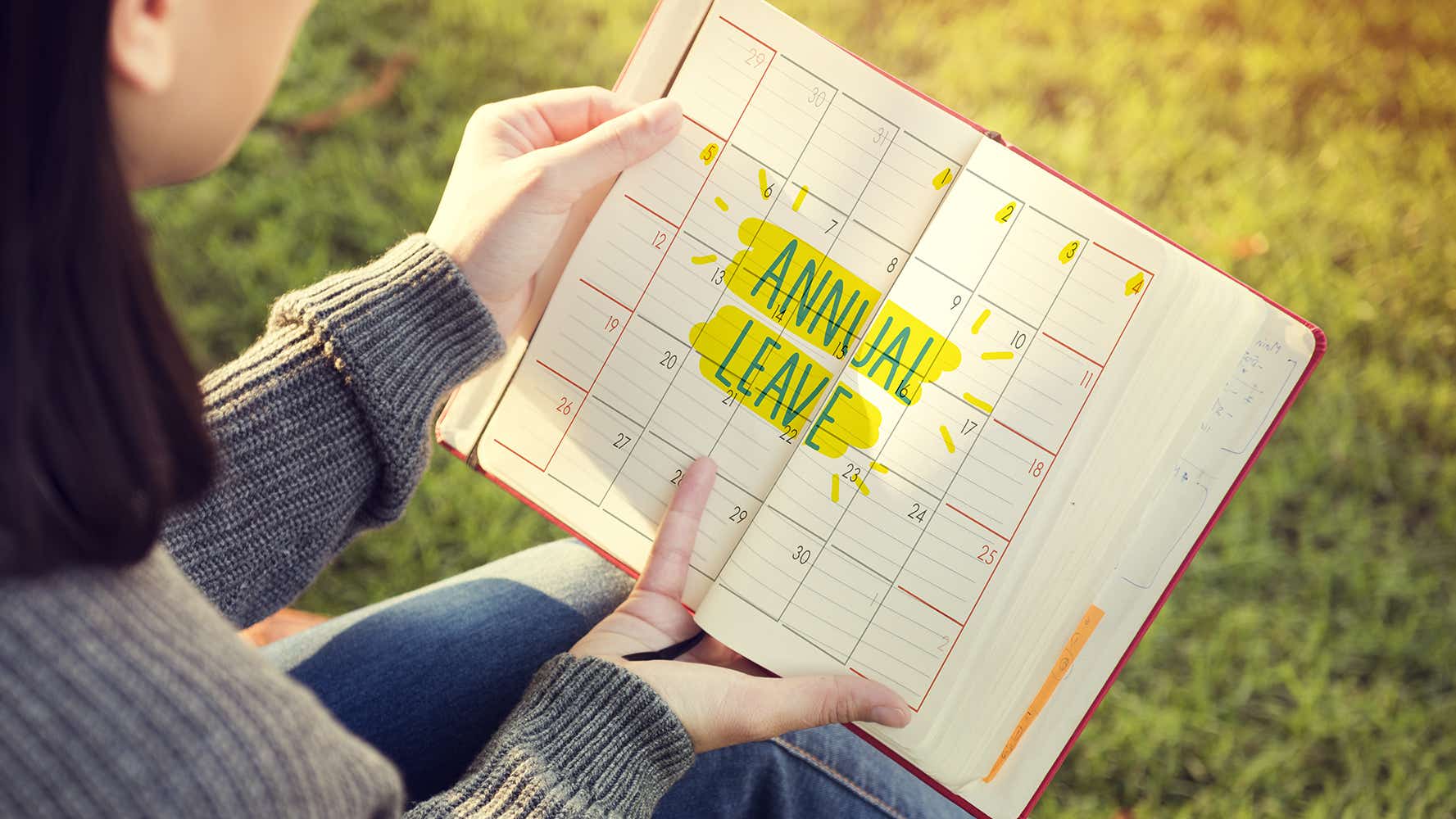 Photo of calendar or diary with annual leave highlighted