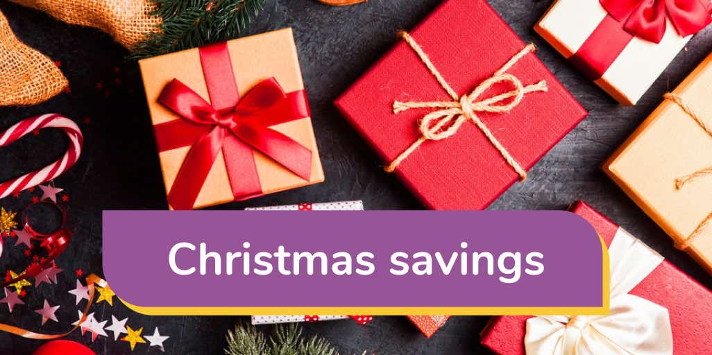 image of a present with the title Christmas Savings as an overlay