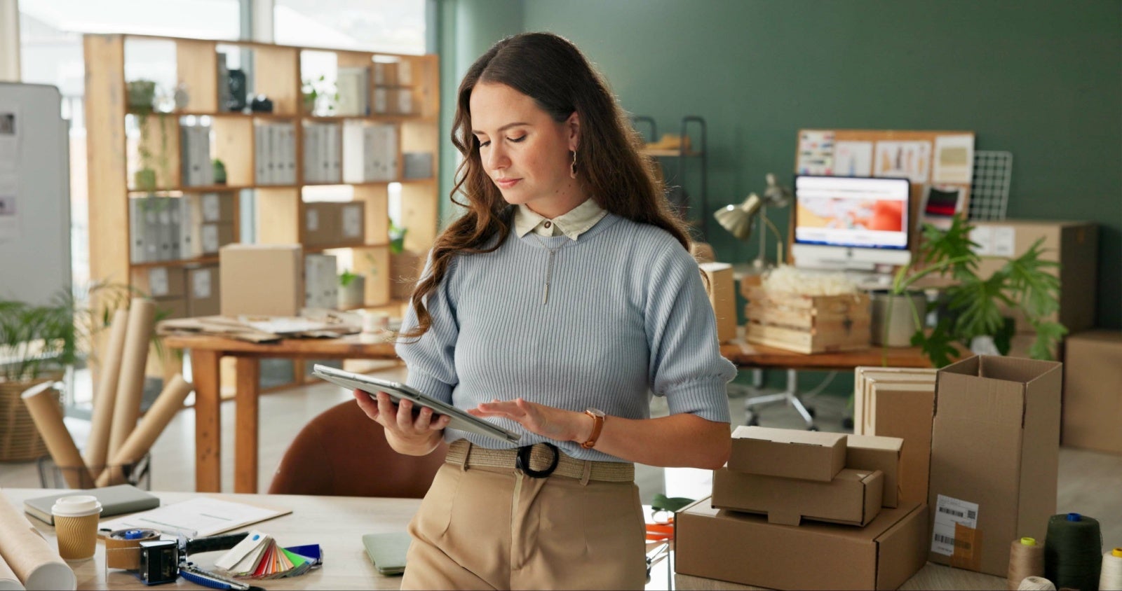 Businesswoman working on a tablet